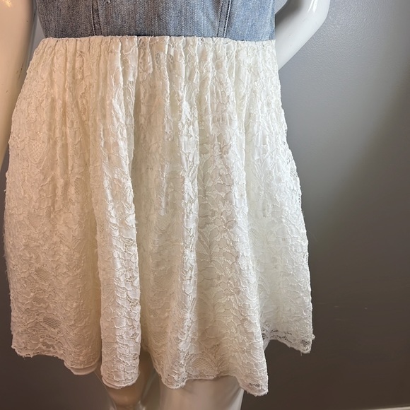 URBAN Outfitters Jean Corset Dress with Lace Skirt Size Medium Motel Rocks - Picture 5 of 14